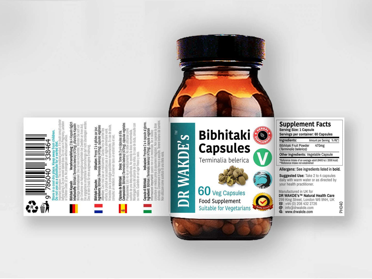 Bibhitaki DR WAKDE'S cápsulas veganas fáciles de tragar
