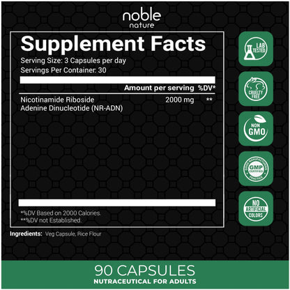 Cápsulas veganas Noble Nature NAD+ para apoyo celular y energía