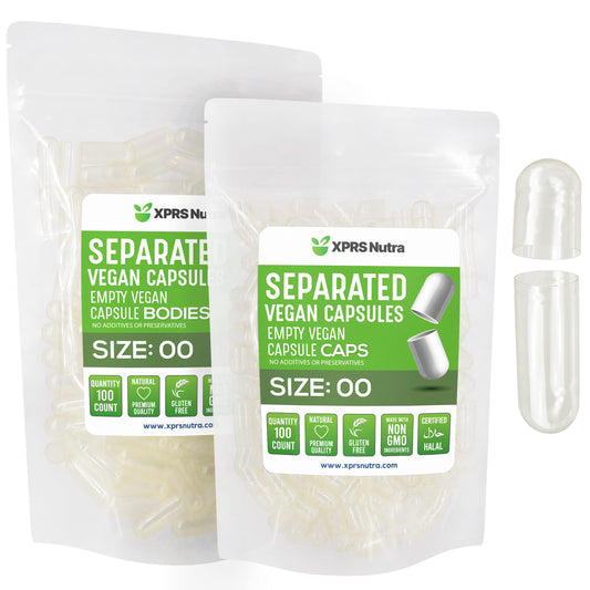 Cápsulas veganas separadas XPRS Nutra tamaño 00 claras en bolsa