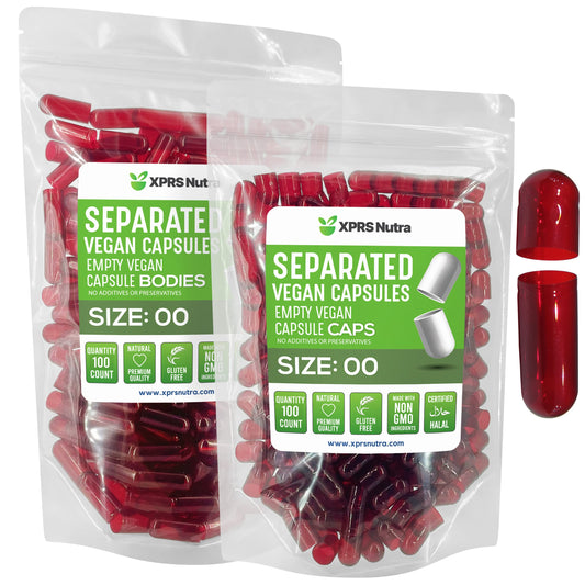 Cápsulas Veganas Tamaño 00 Separadas Rojo Transparente