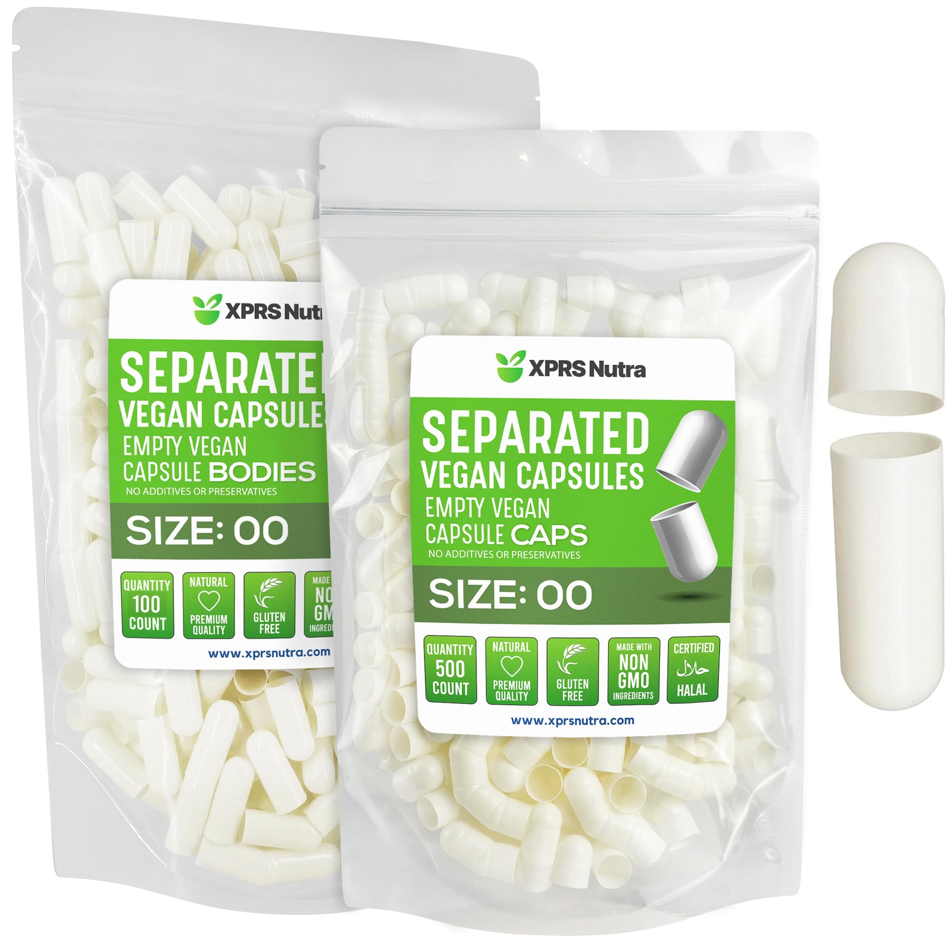 Cápsulas separadas veganas tamaño 00 de color blanco