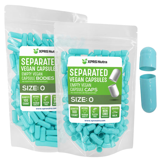 Paquete de cápsulas veganas tamaño 0 color aqua