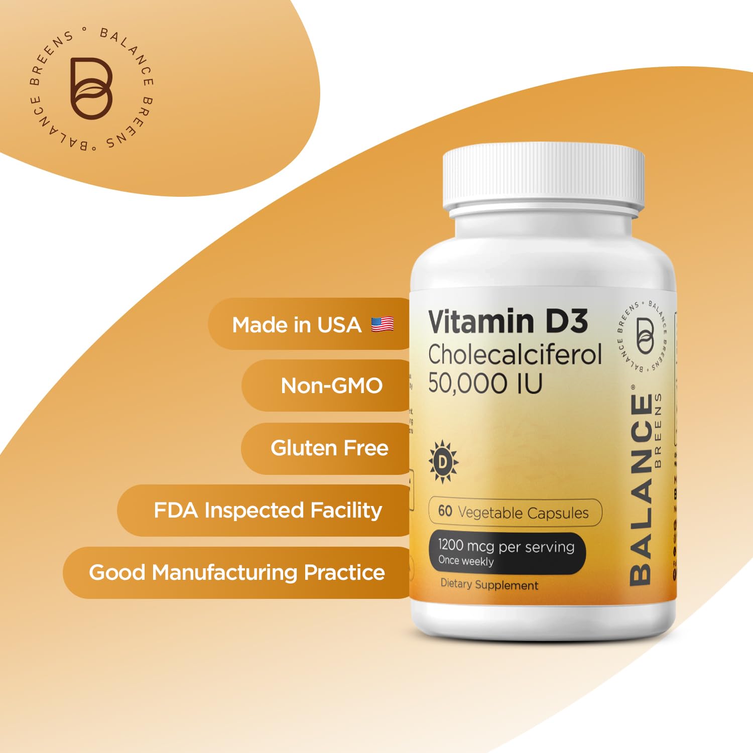 Cápsulas vegetales Balancebreens Vitamina D3 50000 IU presentación
