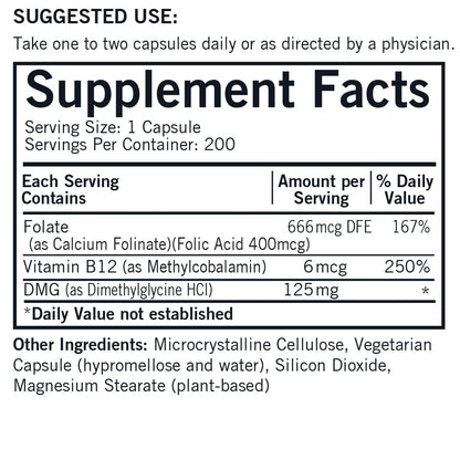 Cápsulas vegetales DMG 125 mg Kirkman sin gluten ni caseína