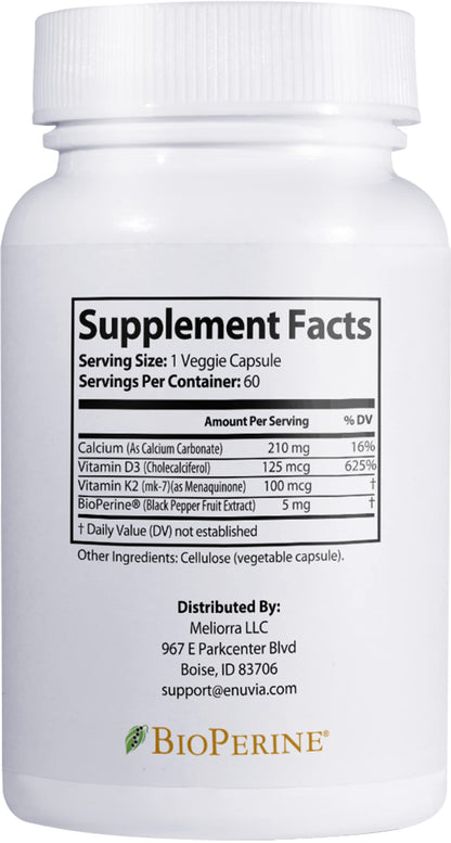 Cápsulas vegetales Enuvia D3 K2 suplemento vitamina y calcio