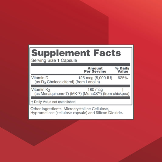 Cápsulas vegetales K2 MK-7 y vitamina D3 para salud ósea