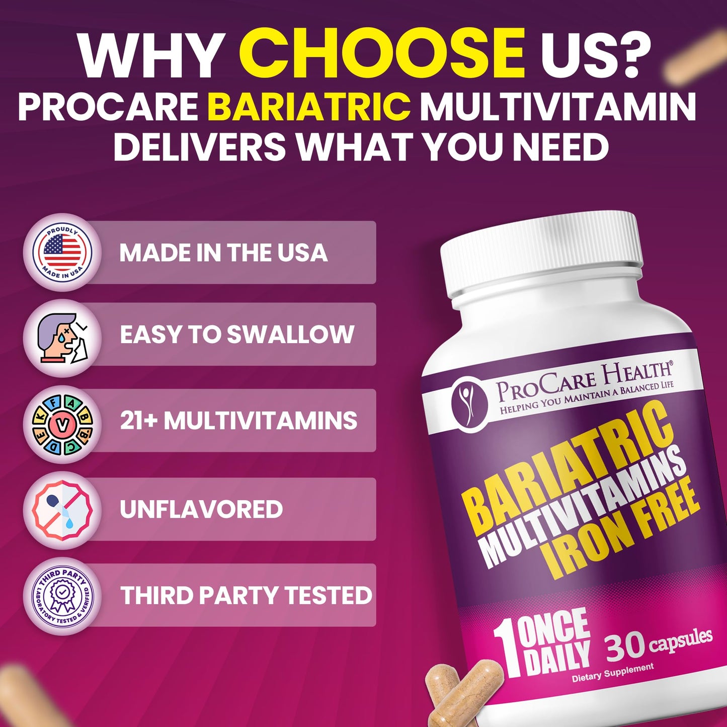 Cápsulas vegetales multivitamínico ProCare Health, sin hierro