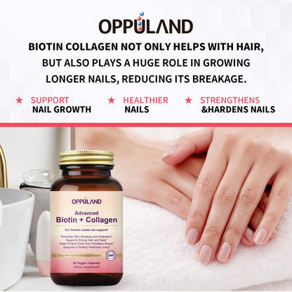 Cápsulas vegetales Oppuland biotina 5000mcg colágeno 10000mcg