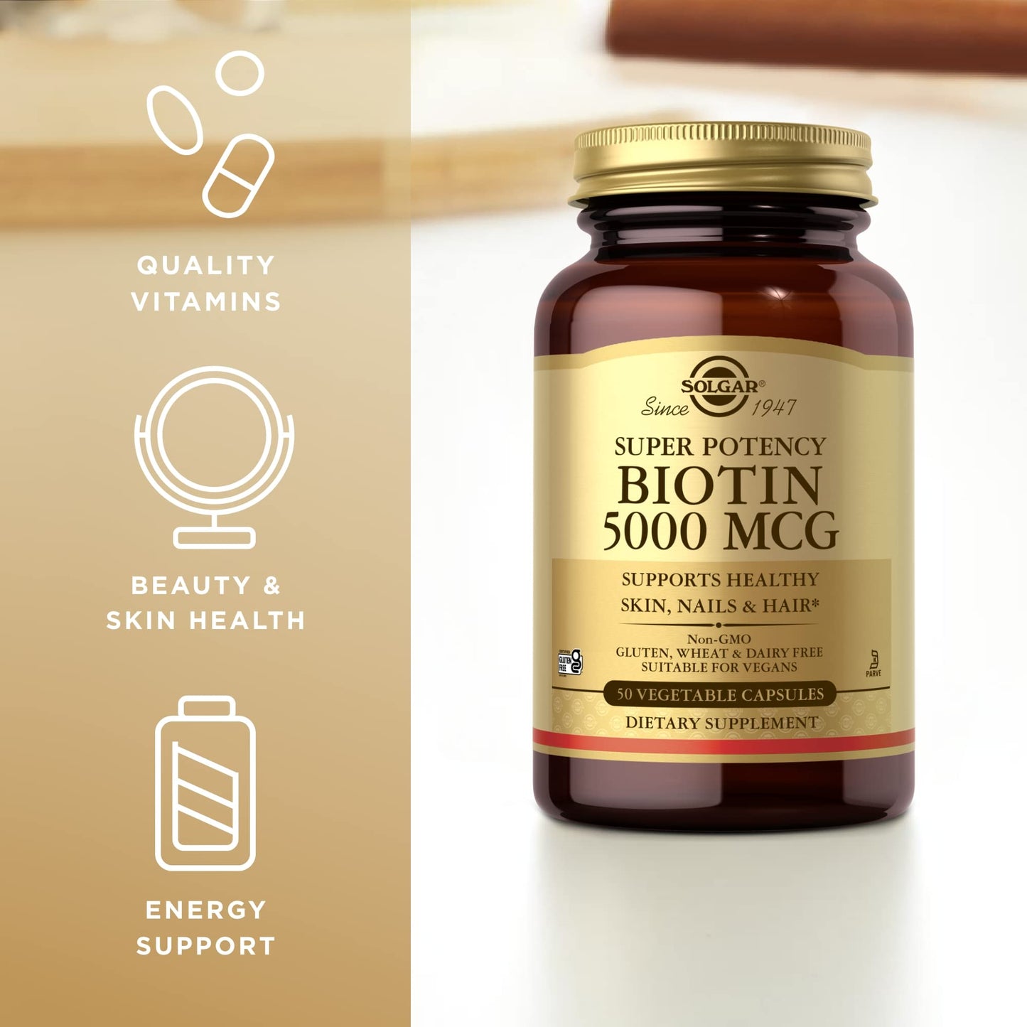 Cápsulas vegetales Solgar biotina para piel y cabello