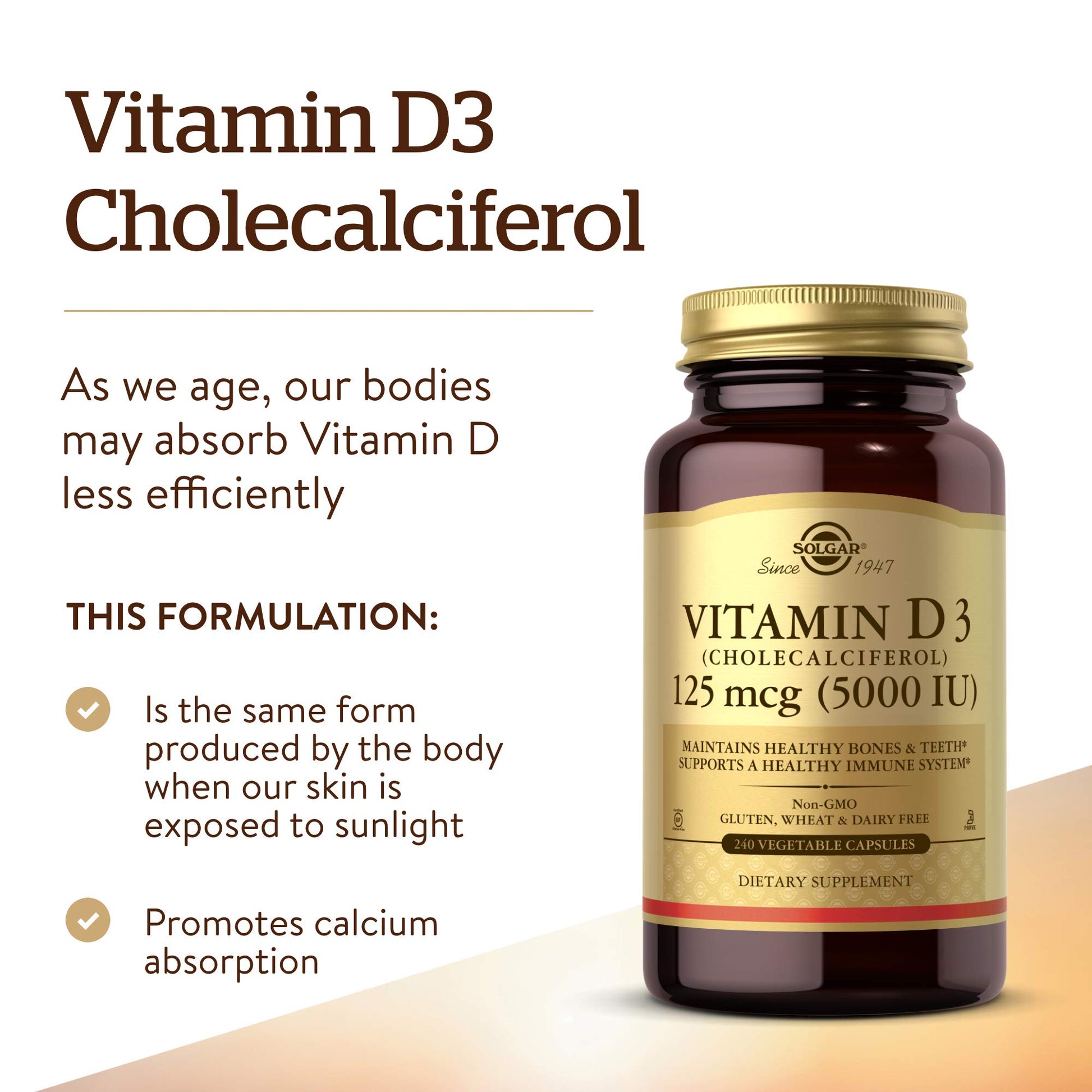 Cápsulas vegetales Solgar Vitamina D3 5000 UI