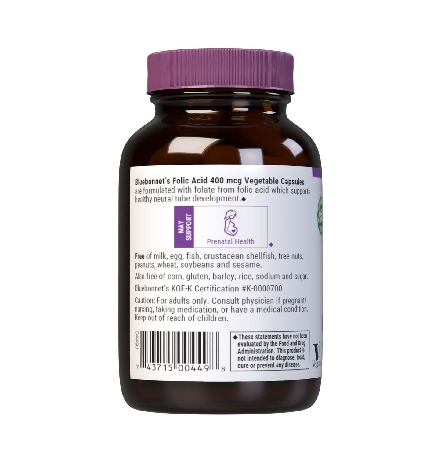 Cápsulas vegetales veganas Bluebonnet ácido fólico