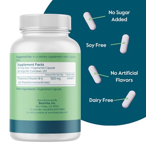 Cápsulas vegetales de vitamina B-1 BESTVITE 500mg