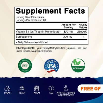Cápsulas vegetales de Vitamatic Benfotiamina en primer plano