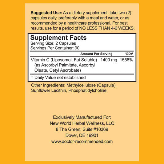 Cápsulas vegetales Vitamina C Liposomal alta absorción Dr Recommended