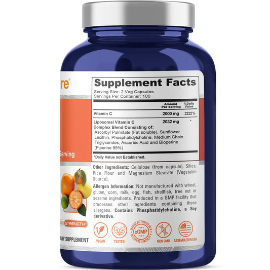 Cápsulas vegetales con vitamina C liposomal y BioPerine