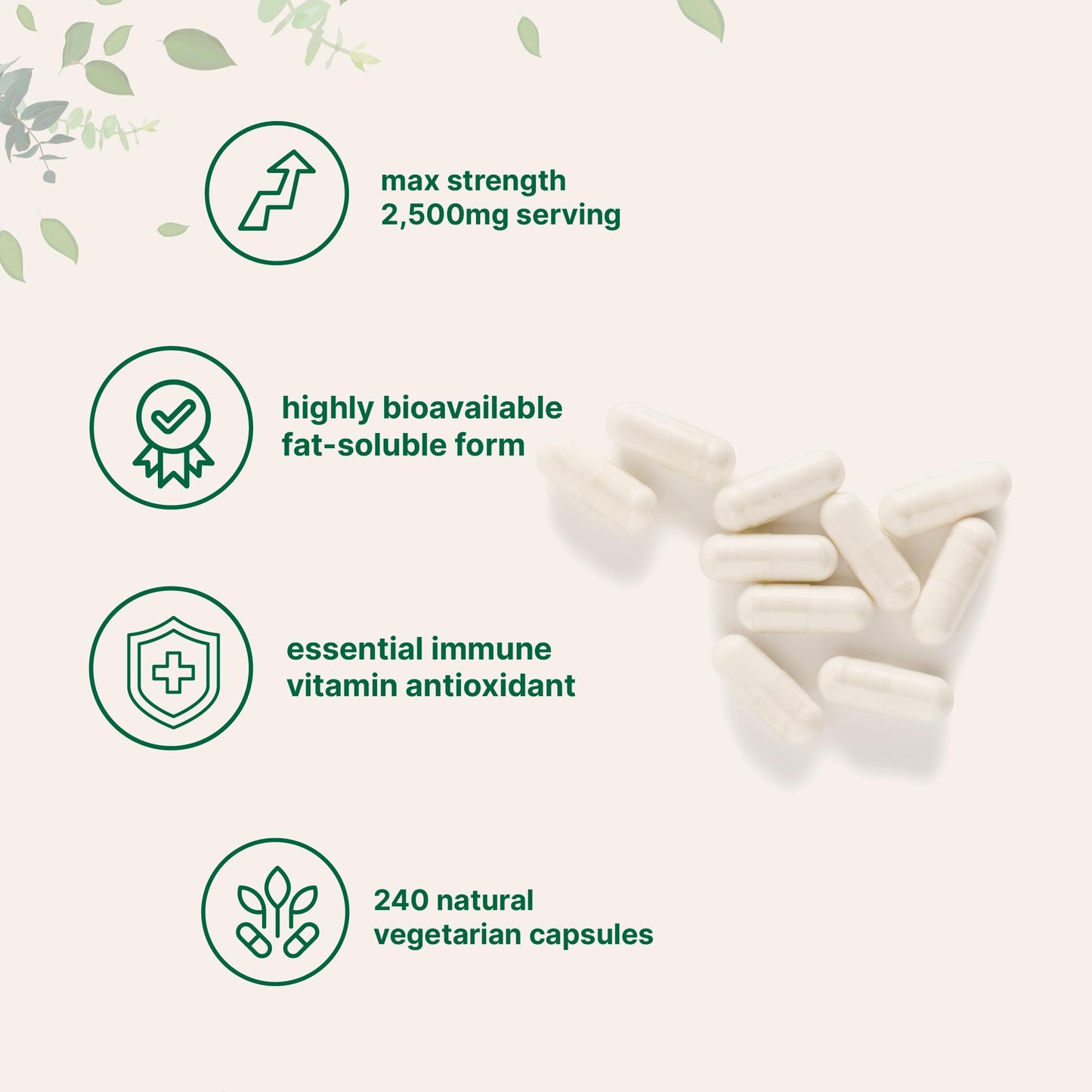 Cápsulas vegetales Vitamina C Micro Ingredients para apoyo inmunológico