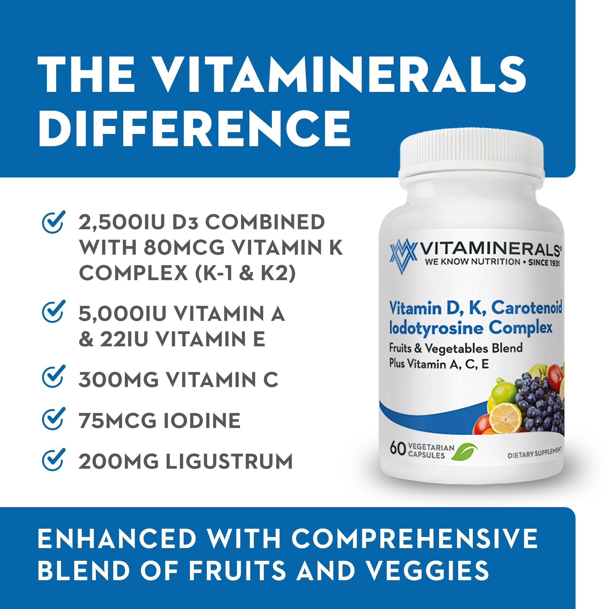 Cápsulas vegetales vitamina d3 k complex con mezcla frutas y verduras