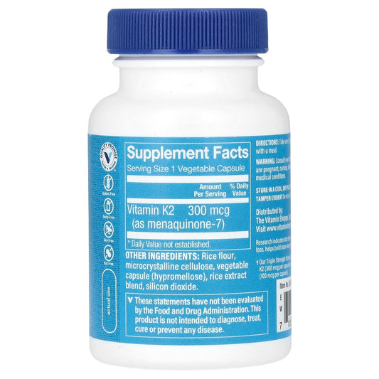 Cápsulas vegetales vitamina K2 300 mcg para soporte óseo y cardiovascular