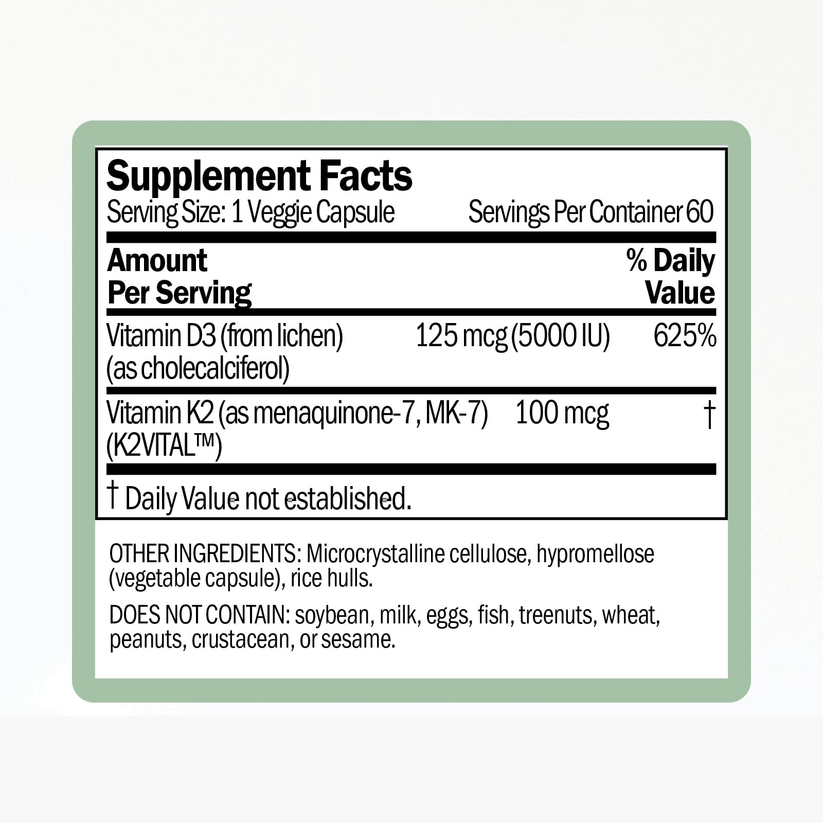 Cápsulas vegetales WellWithAll vitamina D3 y K2 60 días