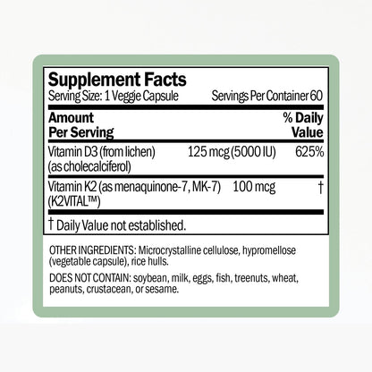 Cápsulas vegetales WellWithAll vitamina D3 y K2 60 días