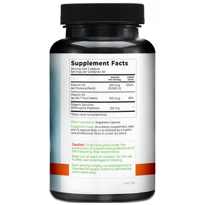 Capsulas vegetales why not natural vitamina d3 k2 espirulina orgánica