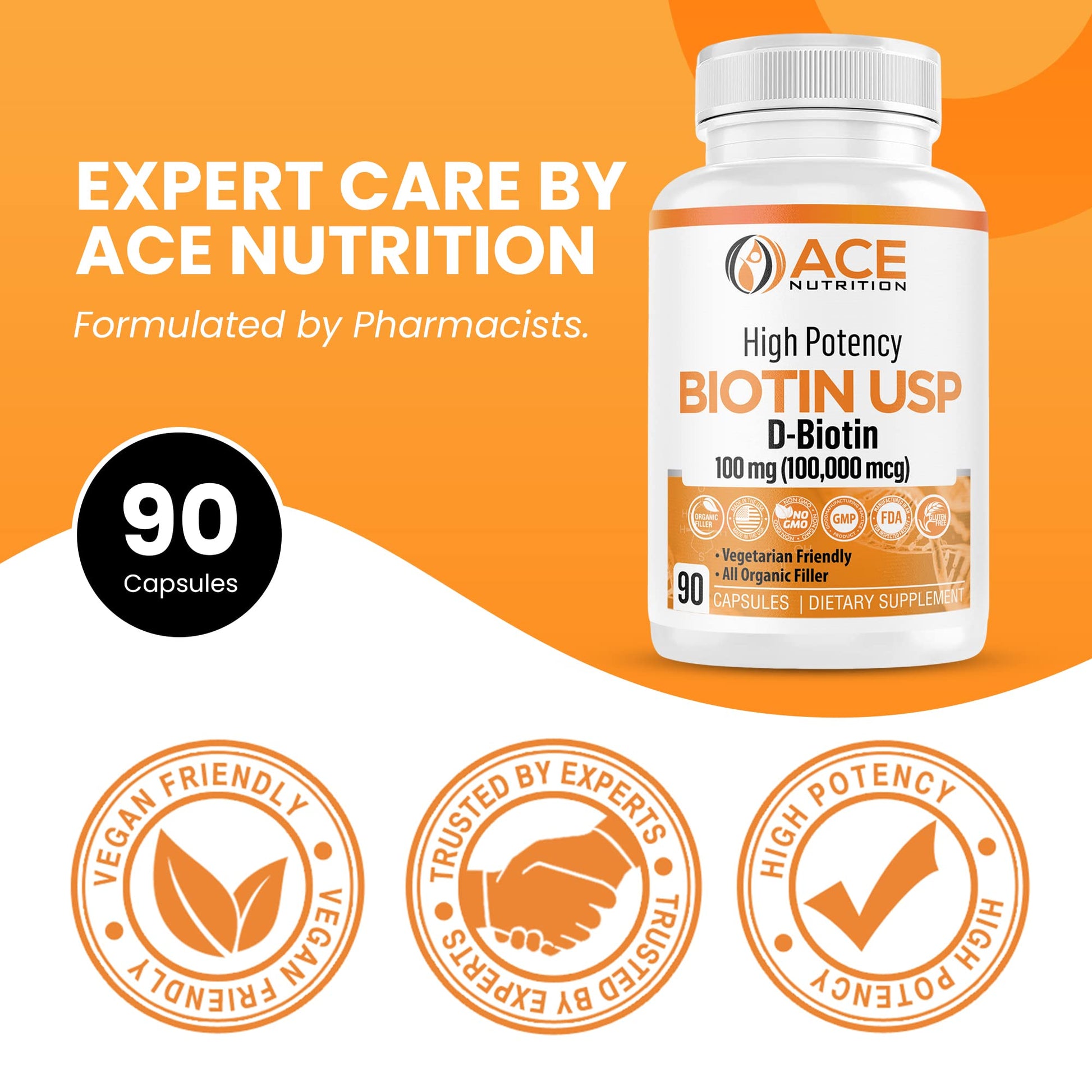 Cápsulas vegetarianas Biotina Ace Nutrition alta potencia