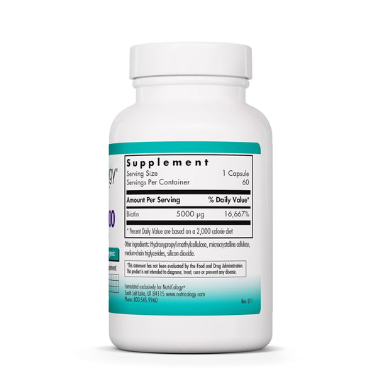 Cápsulas vegetarianas Nutricology Biotina 5000mcg hipoalergénicas