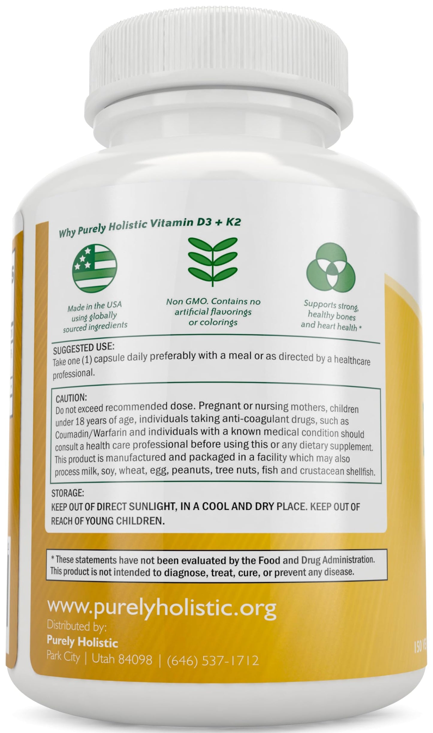 Cápsulas vegetarianas Purely Holistic D3 y K2