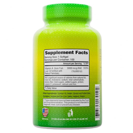 Cápsulas blandas de Vitamina A Alfa Vitamins en fondo blanco