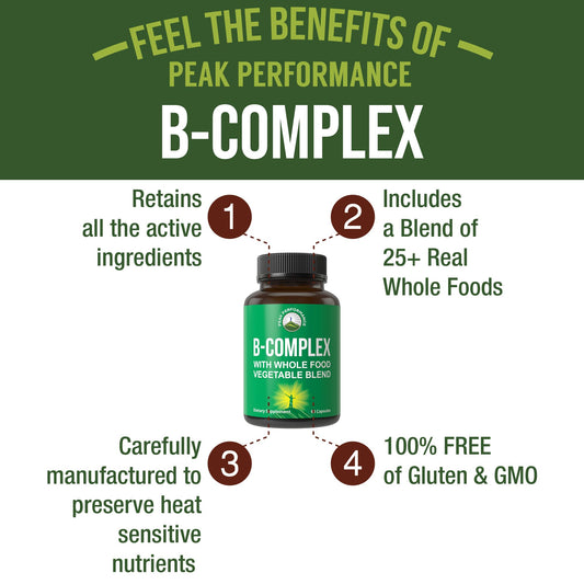 Cápsulas de vitamina B completa con mezcla de frutas y vegetales