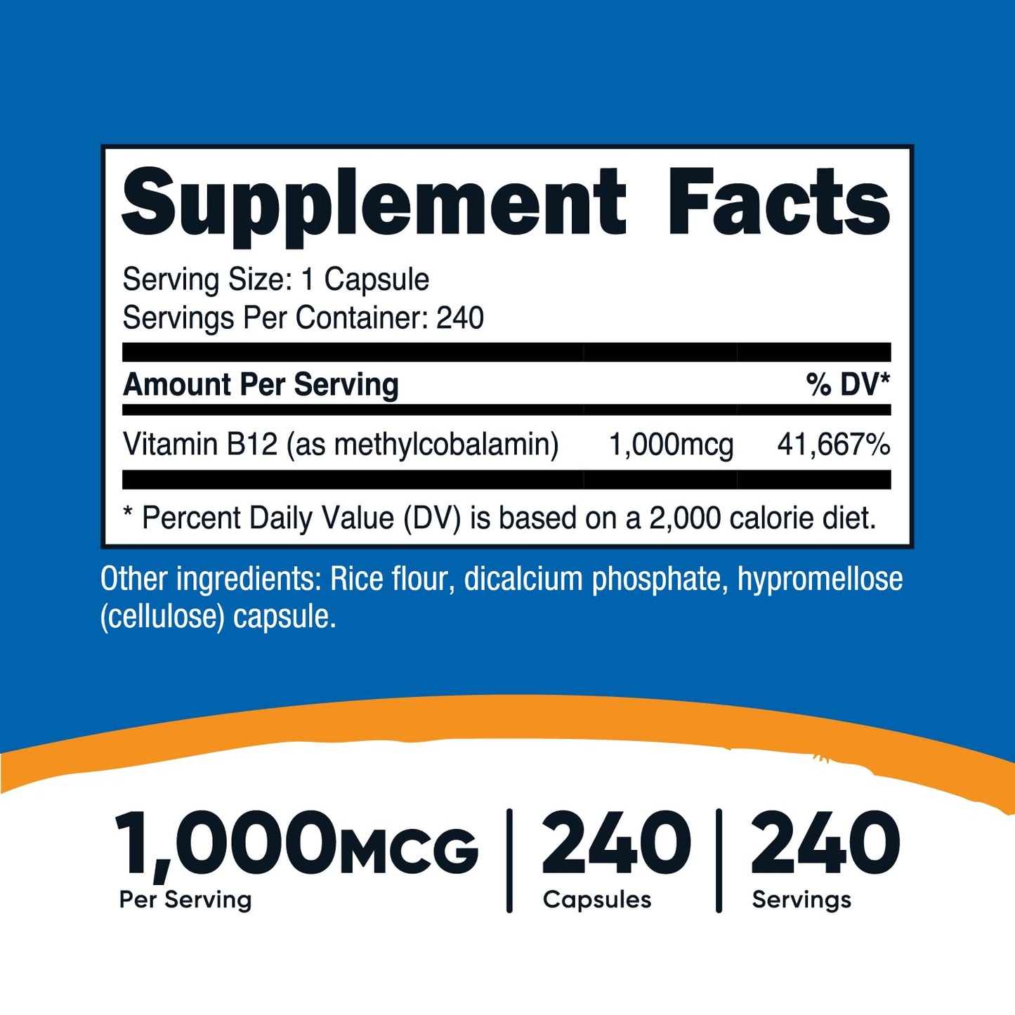Cápsulas de vitamina B12 1000mcg vegetariano Nutricost