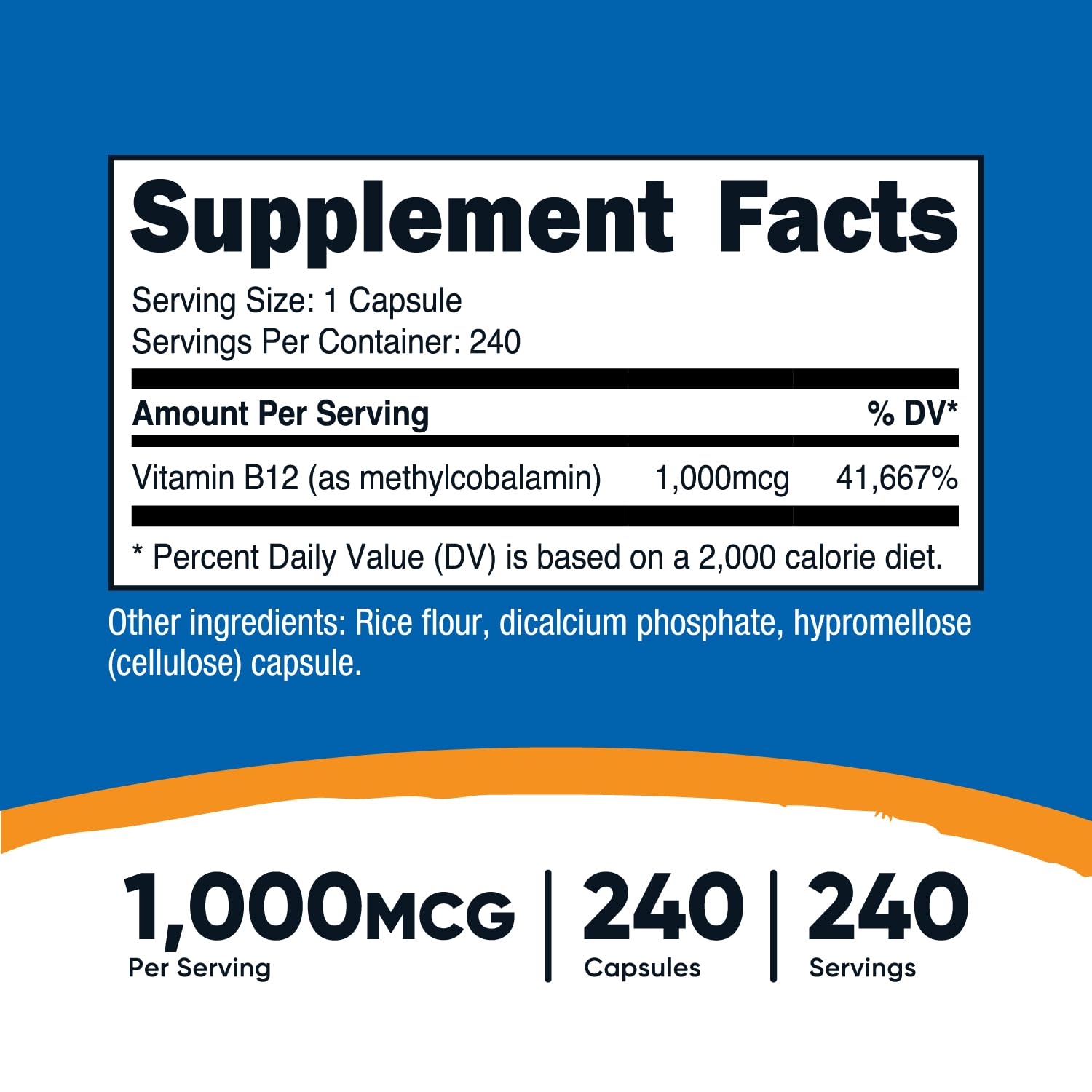 Cápsulas de vitamina B12 1000mcg vegetariano Nutricost