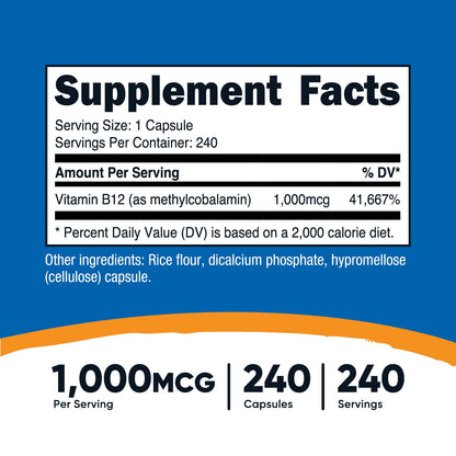 Cápsulas de vitamina B12 1000mcg vegetariano Nutricost