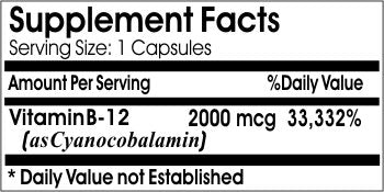 Cápsulas de vitamina B-12 2000mcg Naturetition suplemento sin aditivos