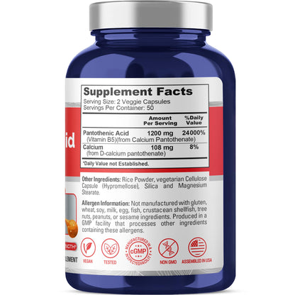 Cápsulas de Vitamina B5 NusaPure mostradas cerca