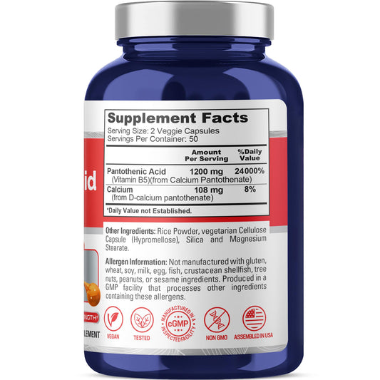 Cápsulas de Vitamina B5 NusaPure mostradas cerca