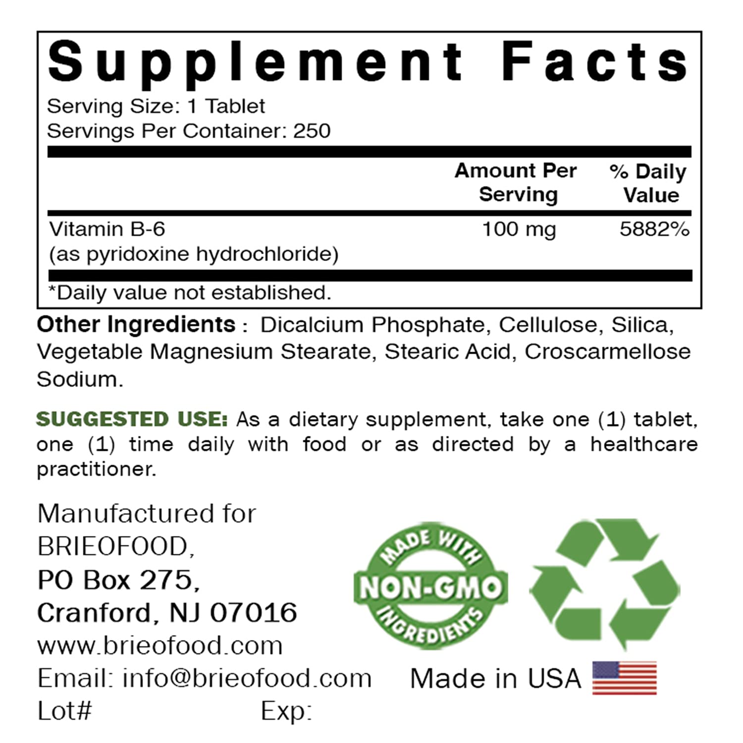 Cápsulas vitamina b6 alta potencia brieofood