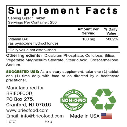 Cápsulas vitamina b6 alta potencia brieofood