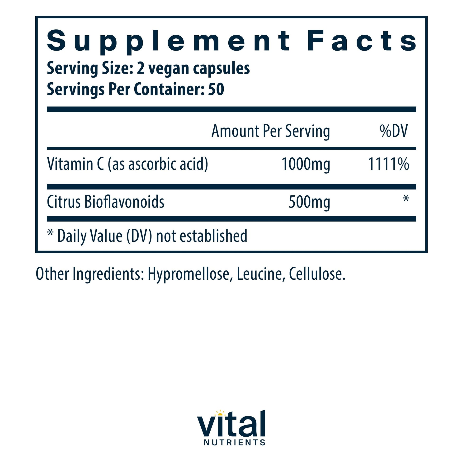 Cápsulas de vitamina c veganas Vital Nutrients 1000mg 100 unidades