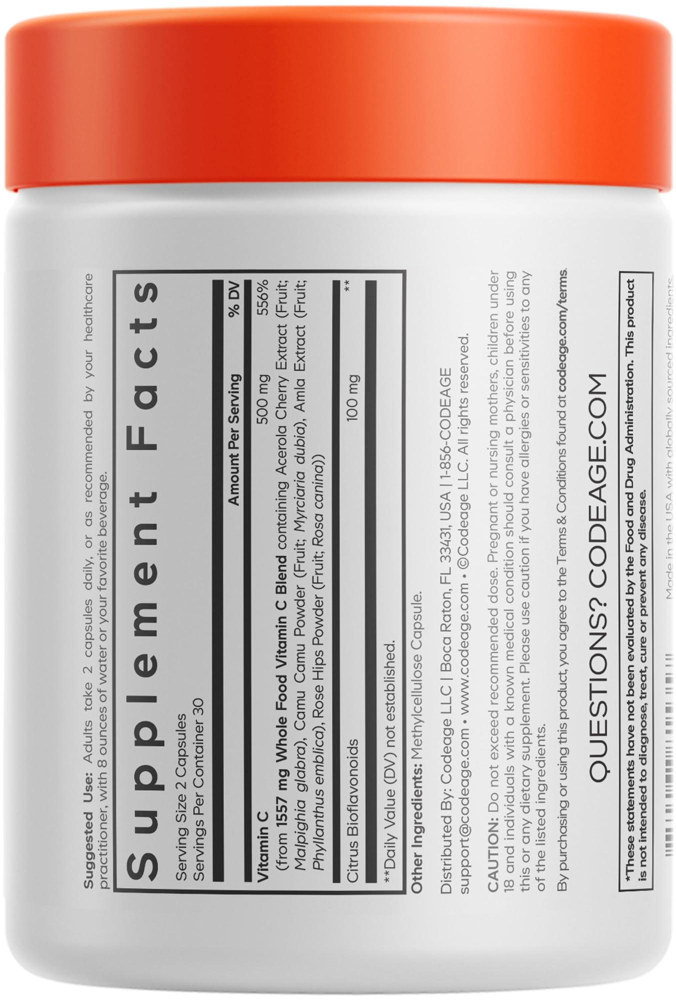 Cápsulas vitamina c whole food Codeage vista frontal