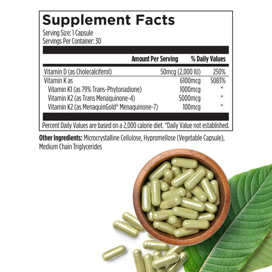 Cápsulas de vitamina D3 2000 UI con K1 y K2 de alta absorción