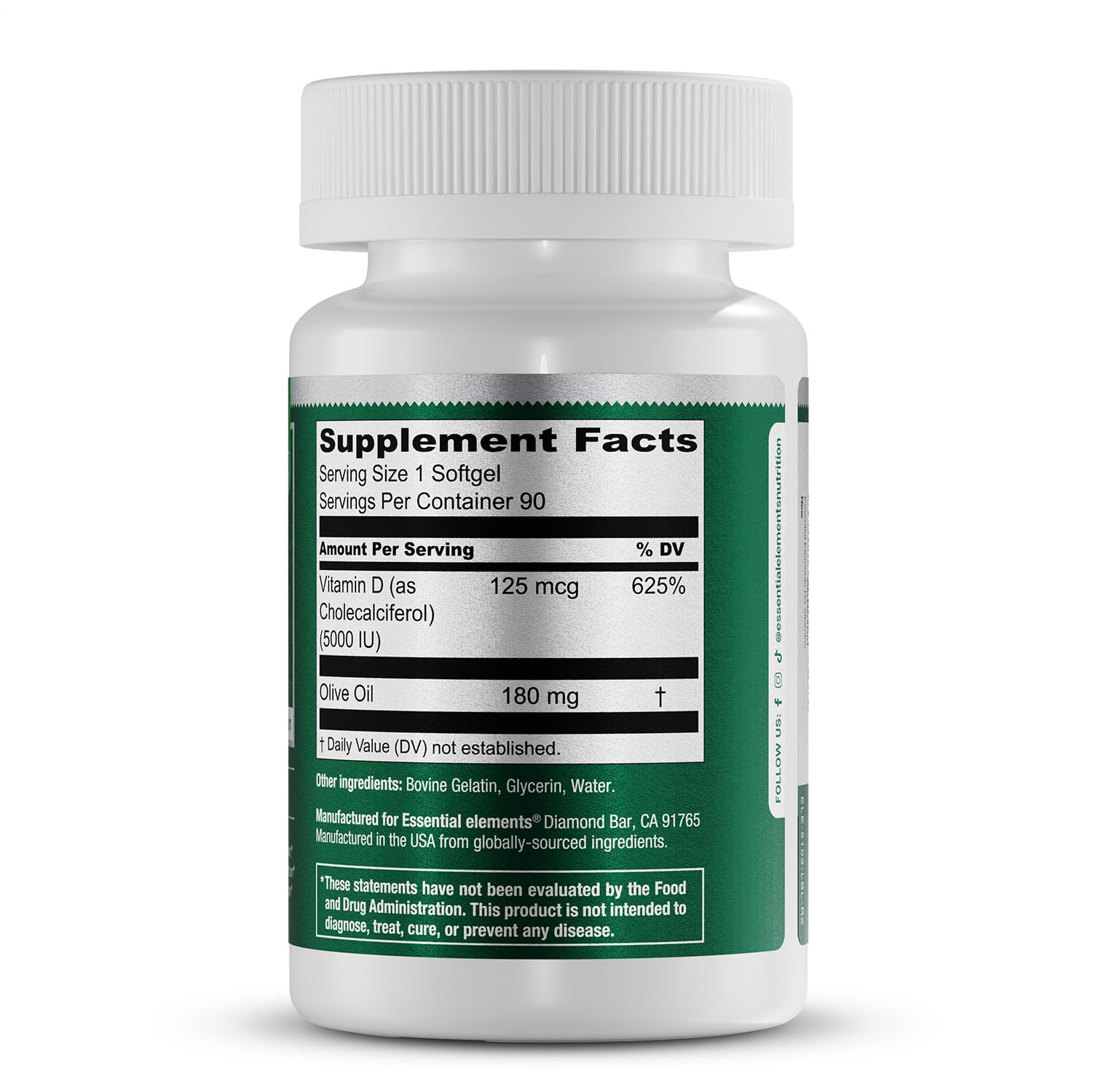 Cápsulas vitamina D3 Essential Elements con aceite de oliva