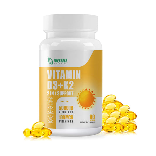 Cápsulas de vitamina D3 y K2 con aceite MCT