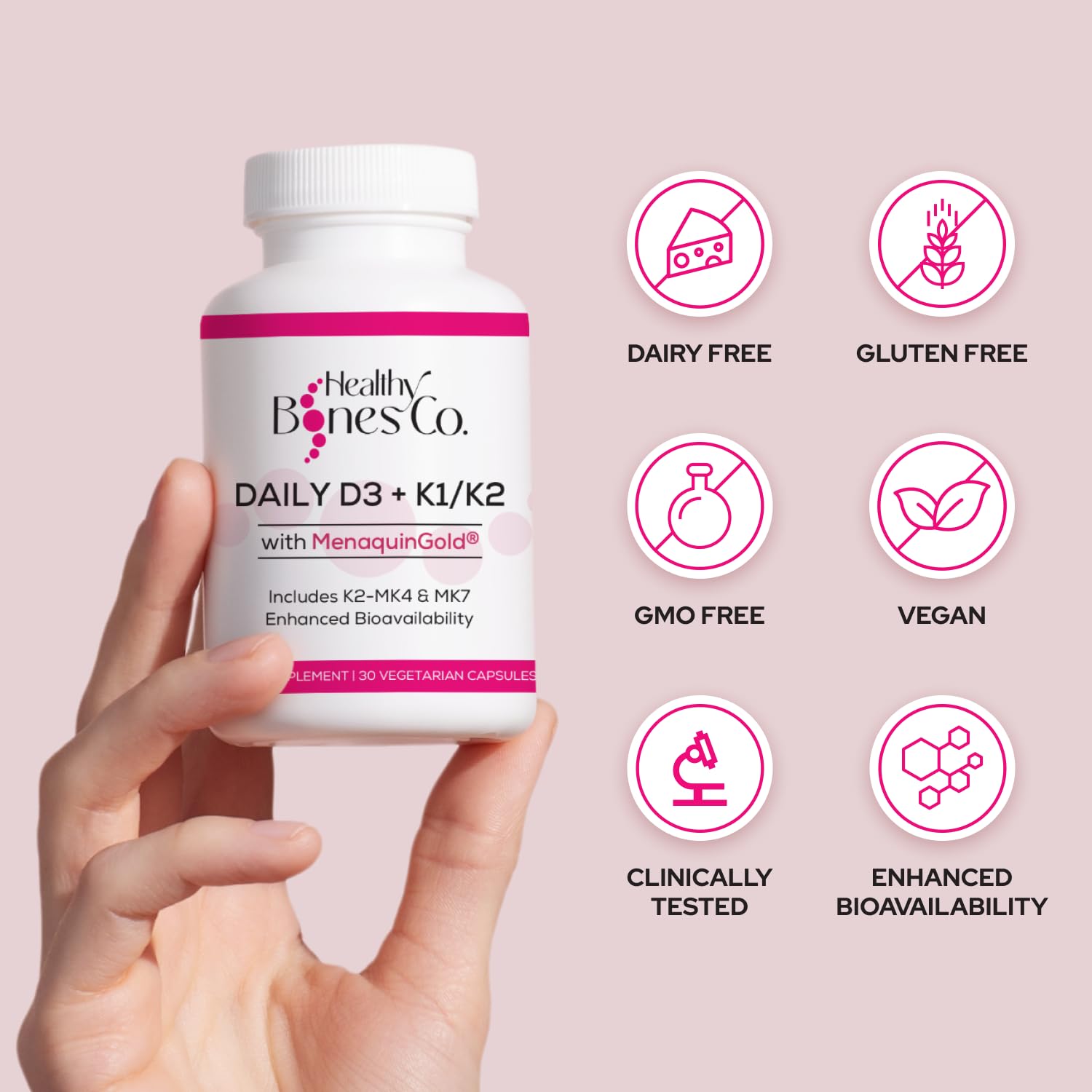 Cápsulas de vitamina D3 y K2 para adultos