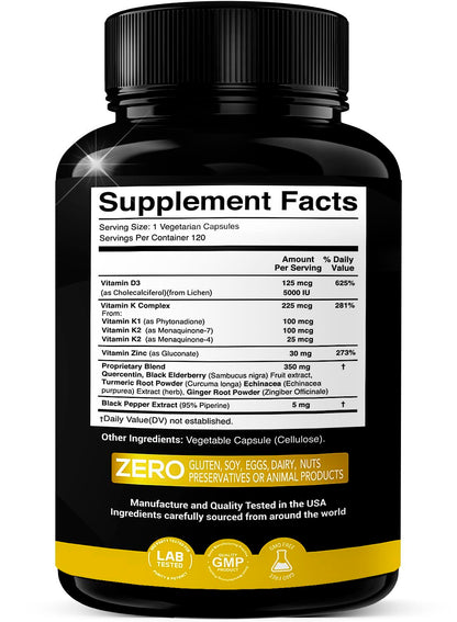 Cápsulas de suplemento Vitamina D3 K2 K1 Zinc Saúco 8 en 1