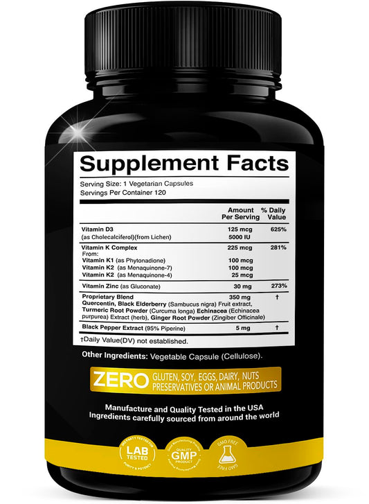 Cápsulas de suplemento Vitamina D3 K2 K1 Zinc Saúco 8 en 1