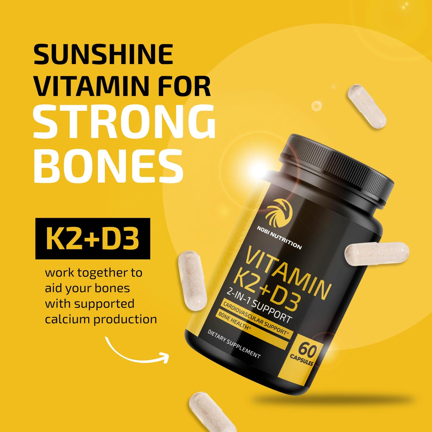 Cápsulas vitamina D3 K2 magnesio para sistema inmune y muscular