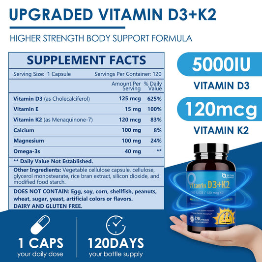 Cápsulas vitamina D3 K2 NATURE TARGET 120 unidades