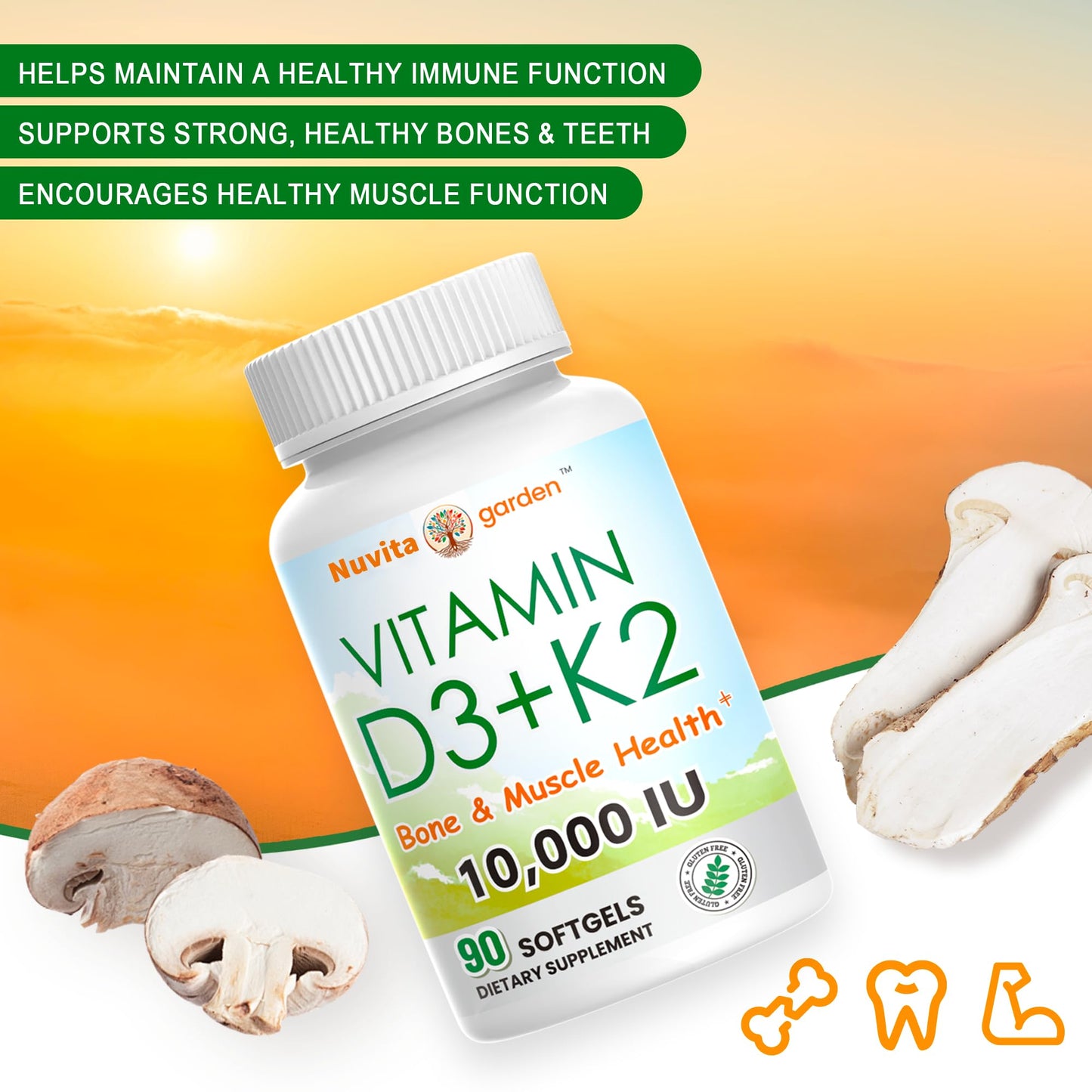 Cápsulas de vitamina d3 y k2 NoMiLu para salud ósea y muscular