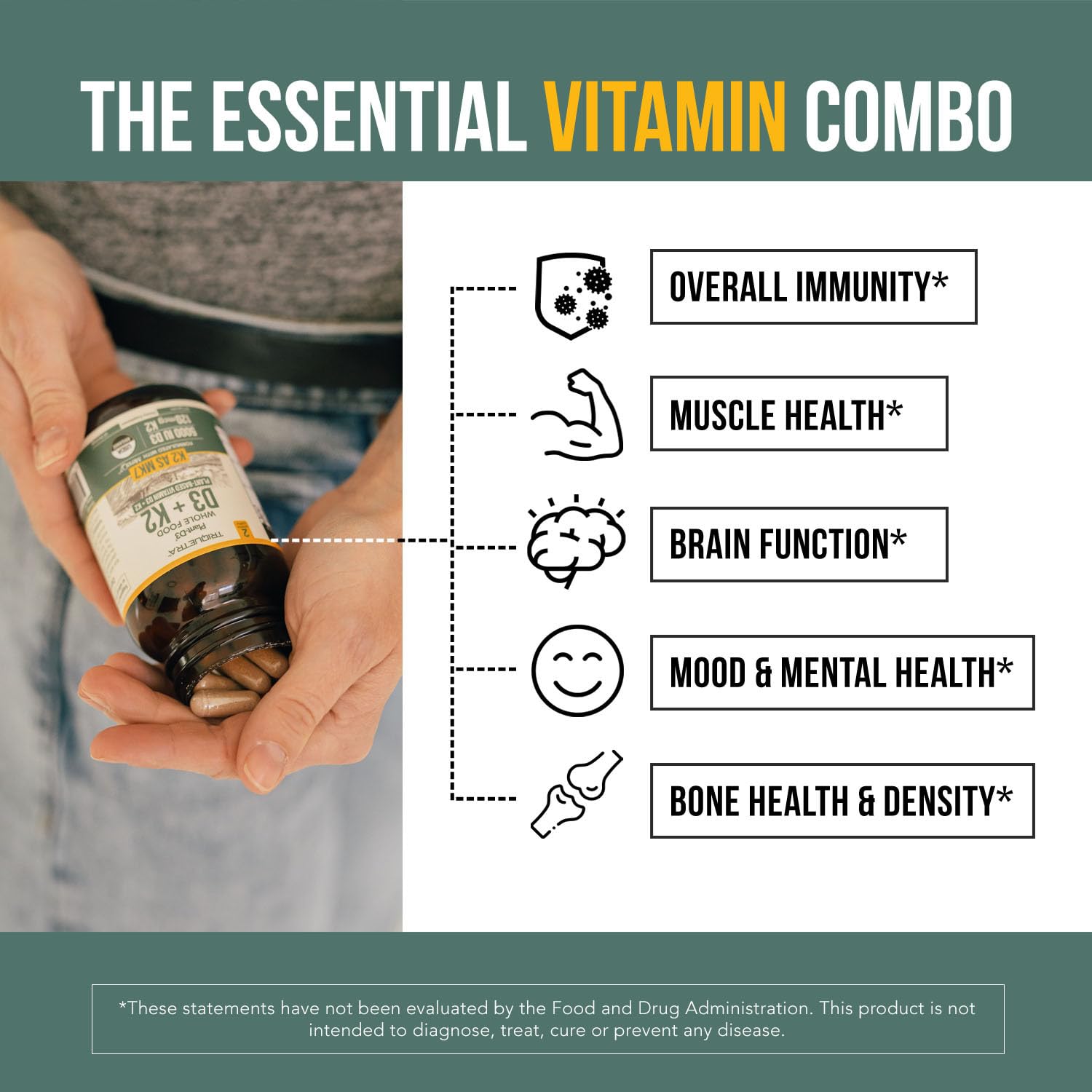 Cápsulas de vitamina D3 y K2 con prebióticos y superalimentos